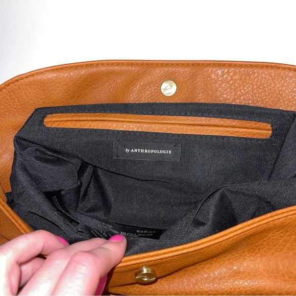 Anthropologie Foldover Crossbody Bag Purse Faux Leather Suede Brown 12.5" x 8" - Picture 11 of 15